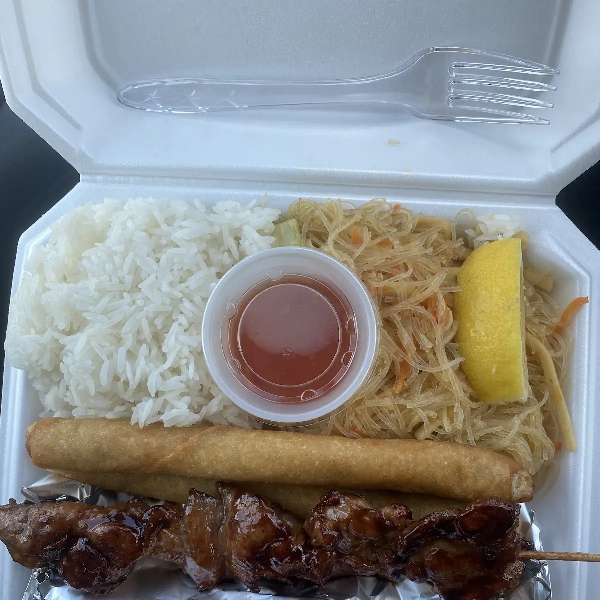 Pork Embutido with Rice and Pancit