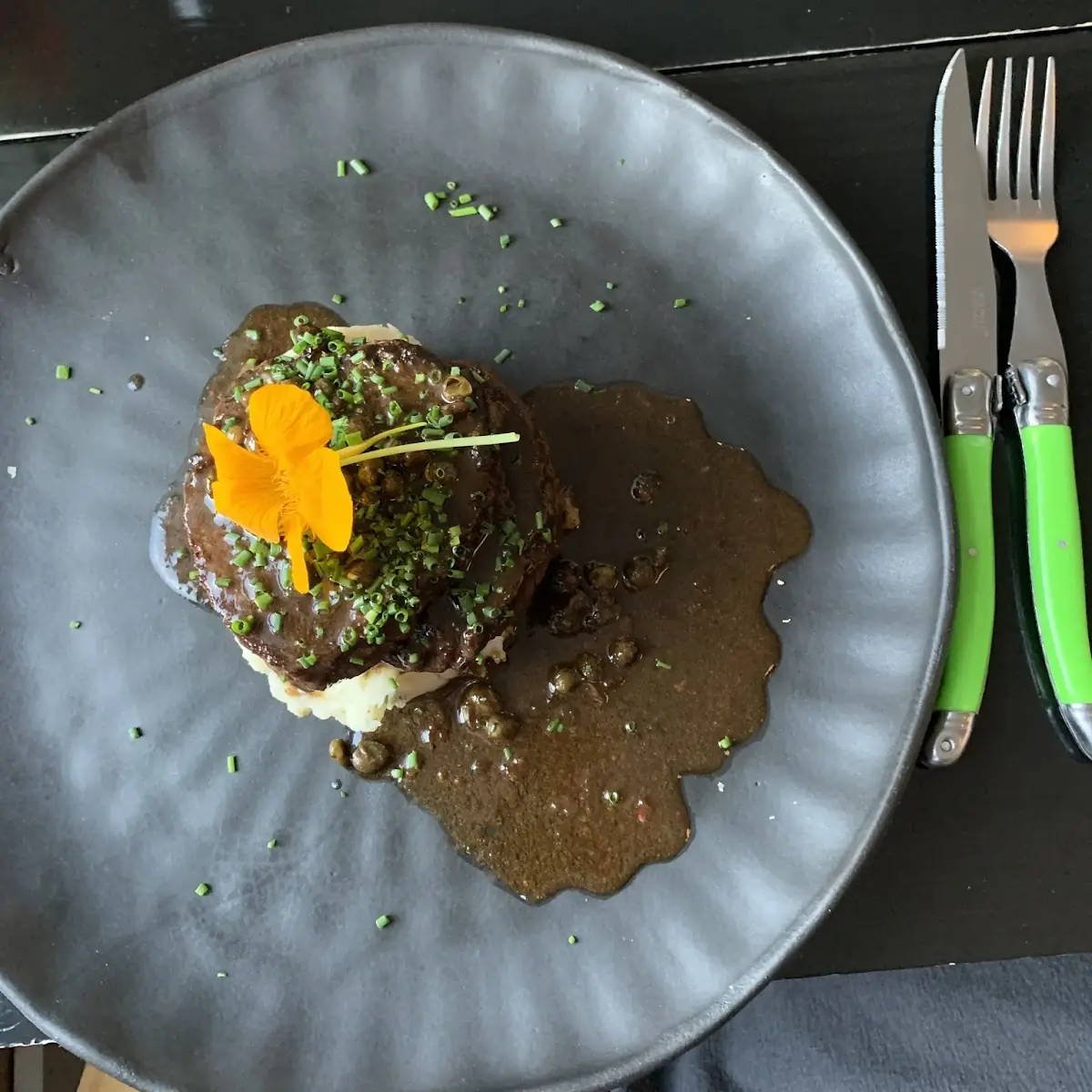 Filet Mignon over Mashed Potatoes