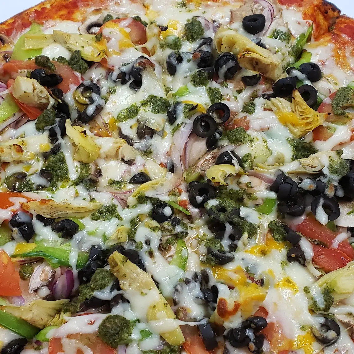 Veggie Lover's Pizza with Basil Pesto