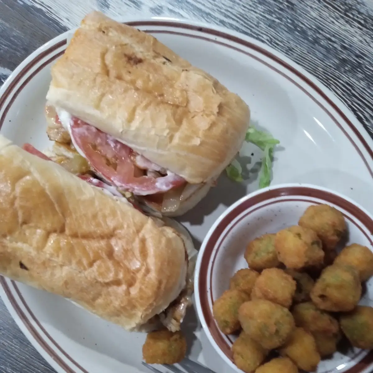 Philly Cheese Steak Sandwich and Okra