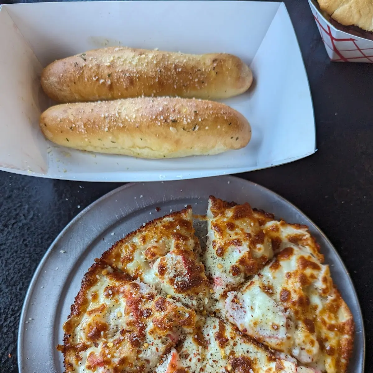 Small Seafood Pizza with Bread Sticks