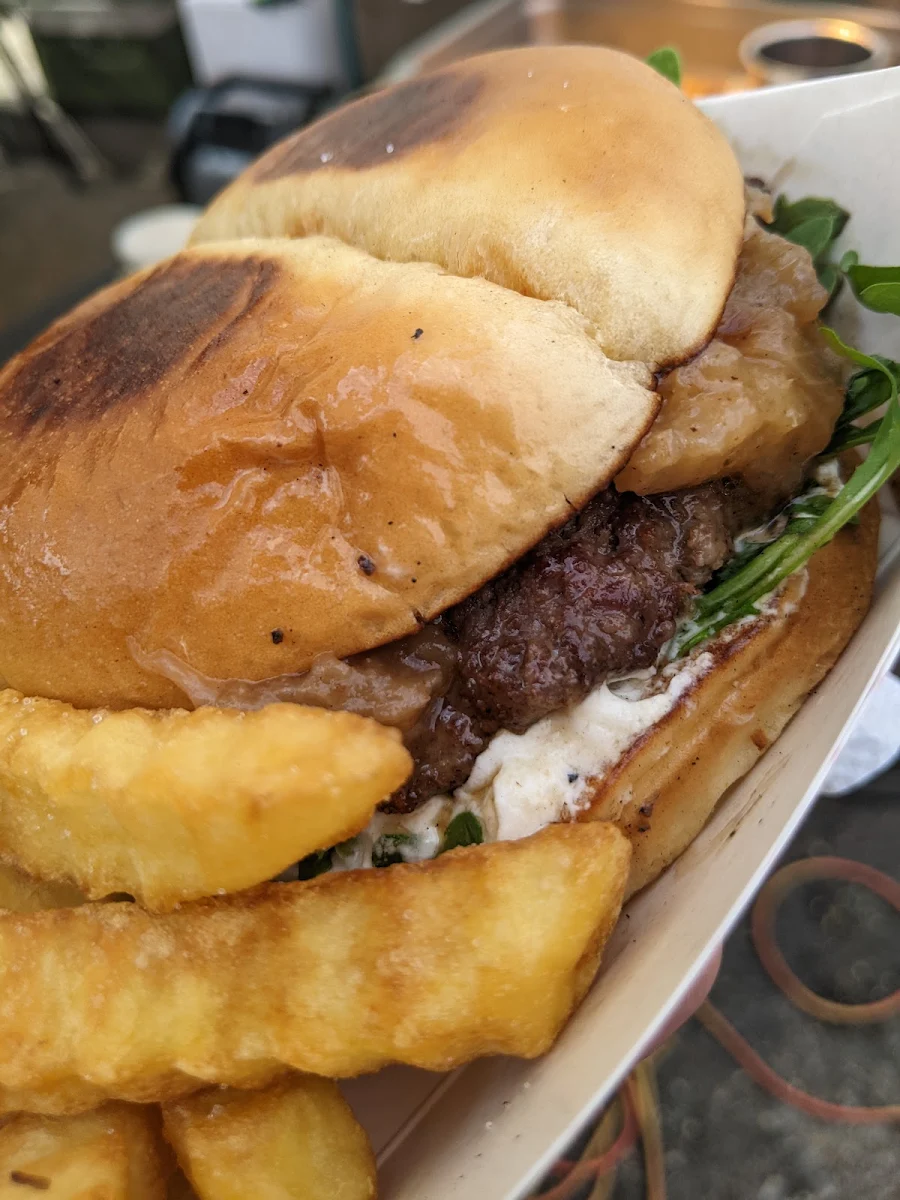 Peach Chutney Goat Cheese Smashburger by Frytastic