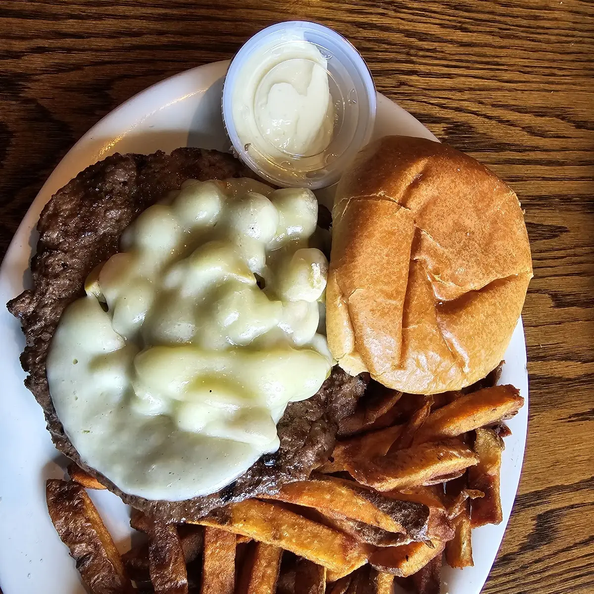 Olive Burger with Hand Cut Fries