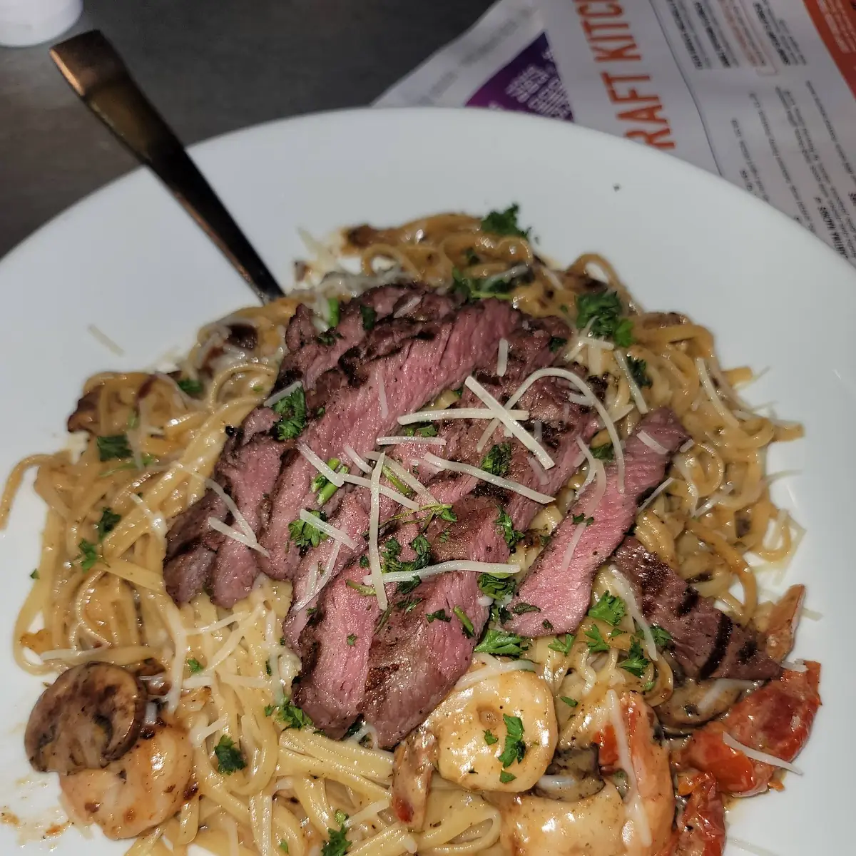 Bistro Steak & Shrimp Alfredo Linguine
