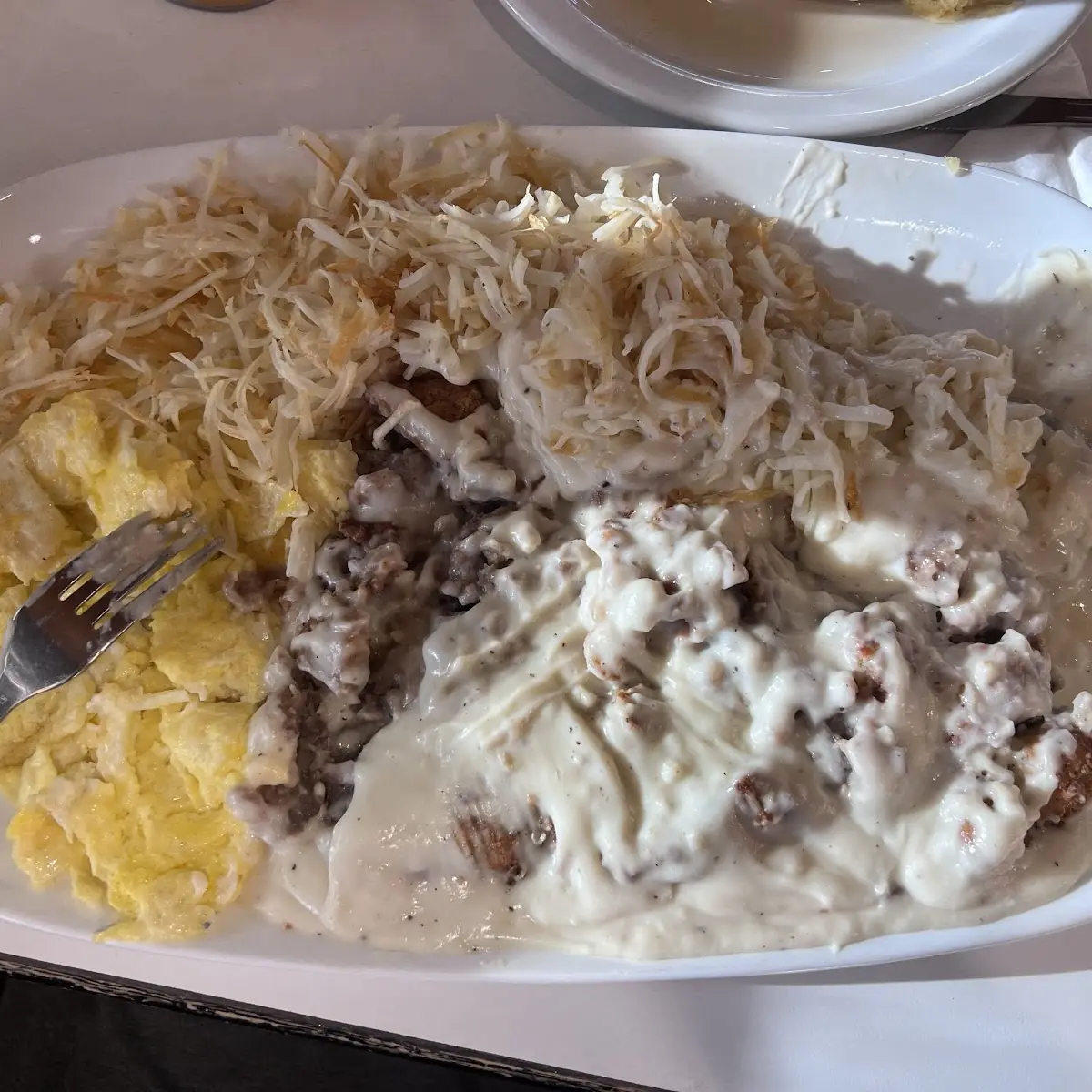 Chicken Fried Steak Hash Browns and Scrambled Eggs