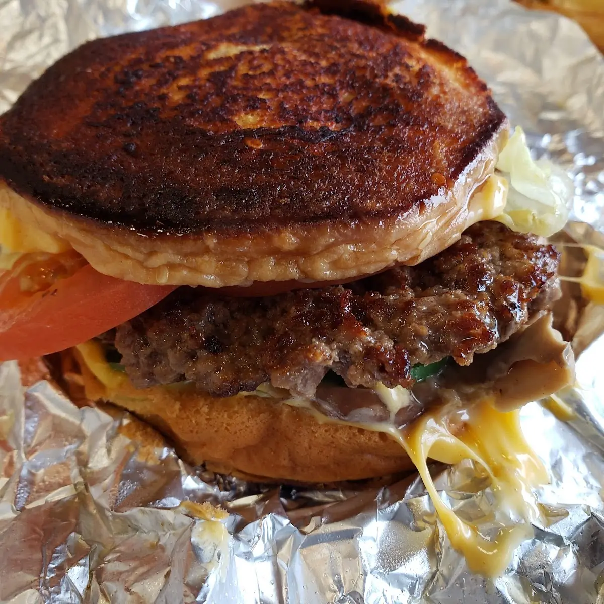 Grilled Cheese Sandwich with Beef Patty