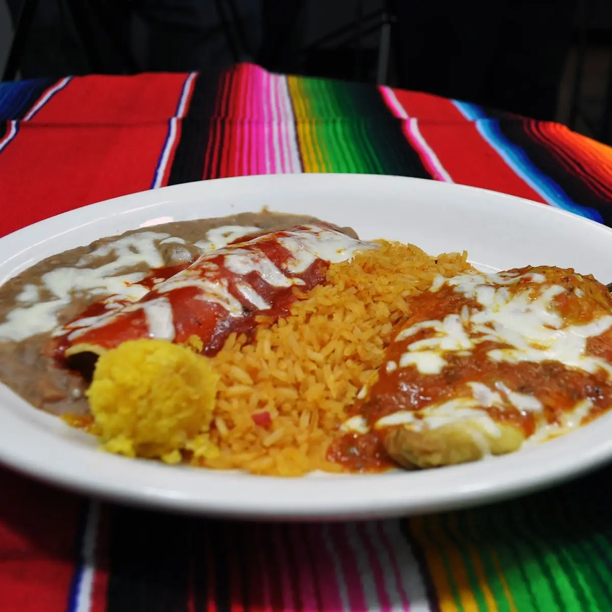 Rice Beans Enchilada and Chili Relleno