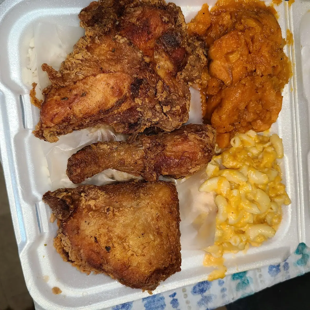Fried Chicken Macaroni & Cheese & Candy Yams