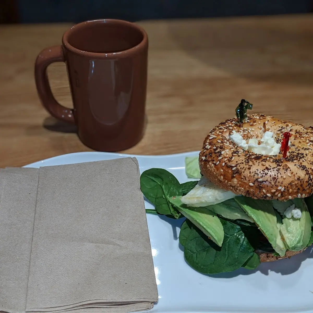 Egg Whites on Everything Bagel with Avocado Slices