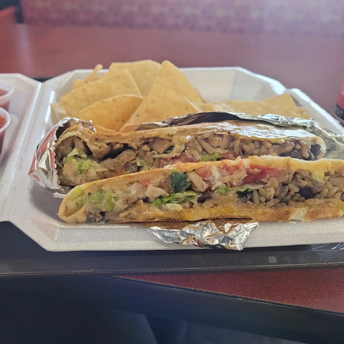 Stack w Adobo Chicken and a Side of Queso Dip