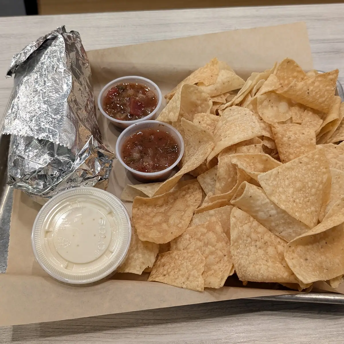 Burrito with Chips Queso and Salsa