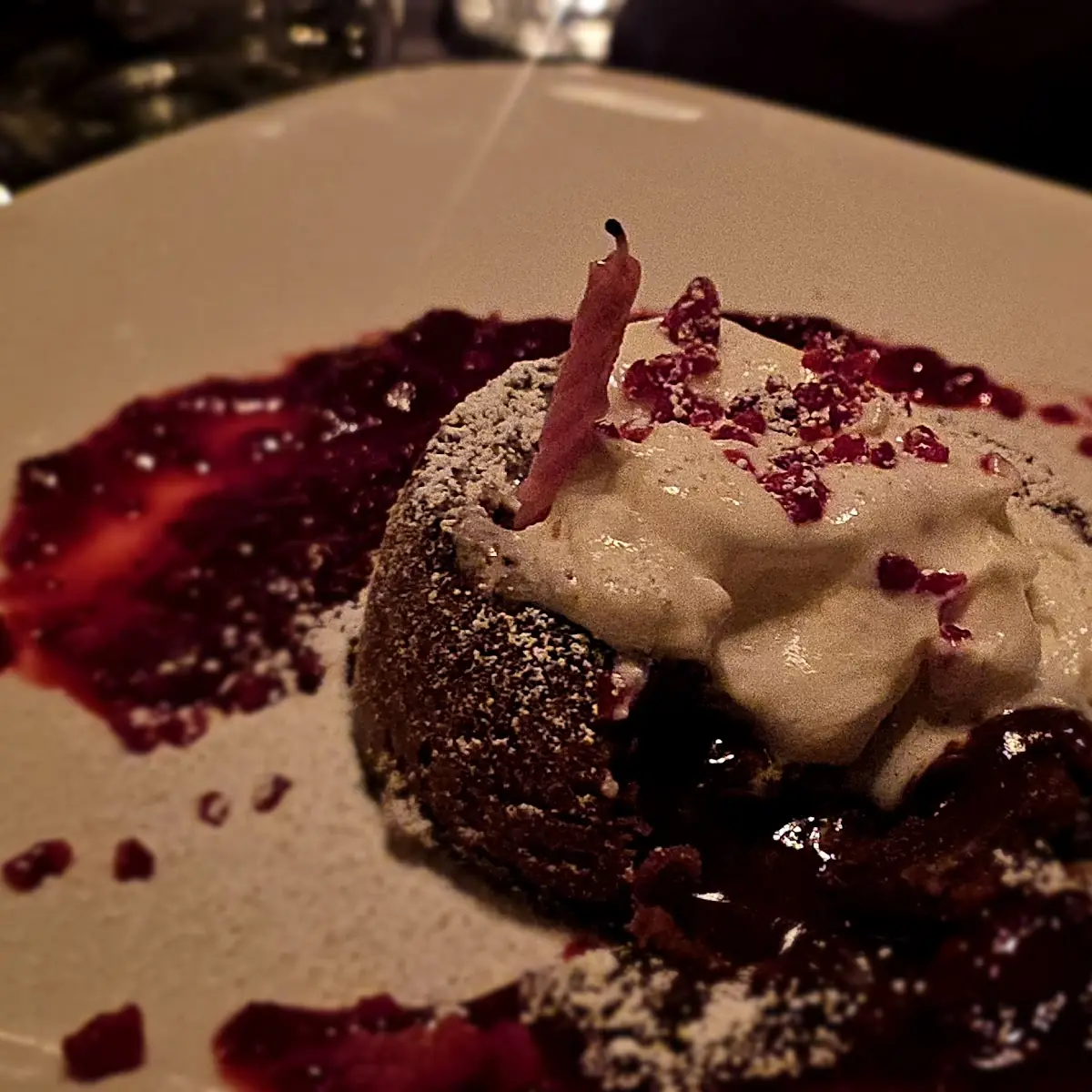 Molten Chocolate Cake Cherry Sauce & Decadent