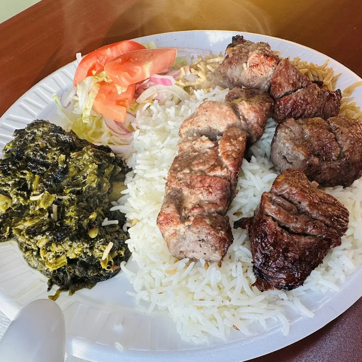 Lamb Kabab with Rice and Spinach Salad