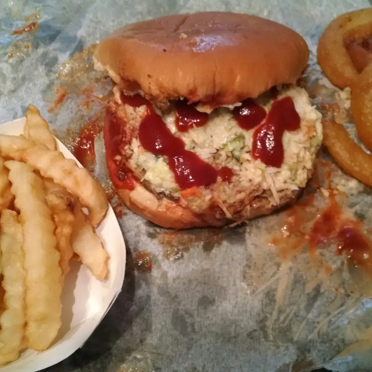 Pulled Pork with Fries and Onion Rings