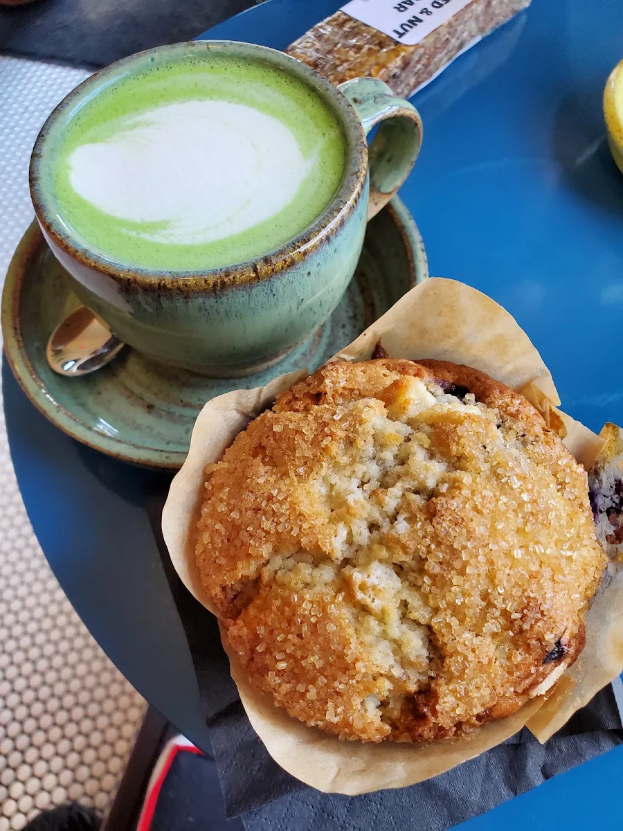 Matcha Latte with Blueberry Muffin
