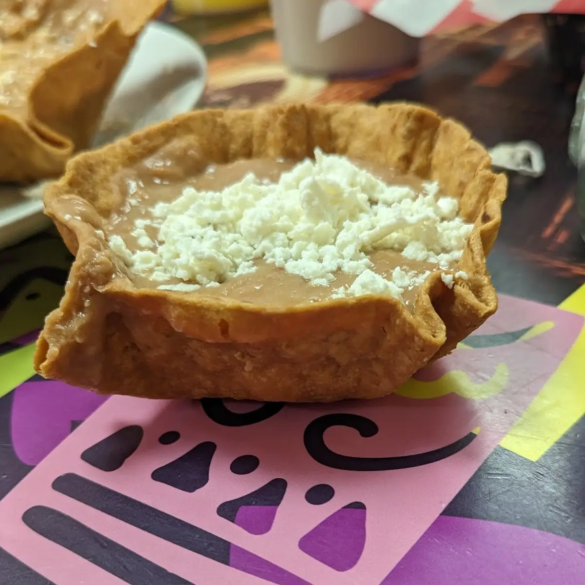 Refried Beans in a Tortilla Bowl