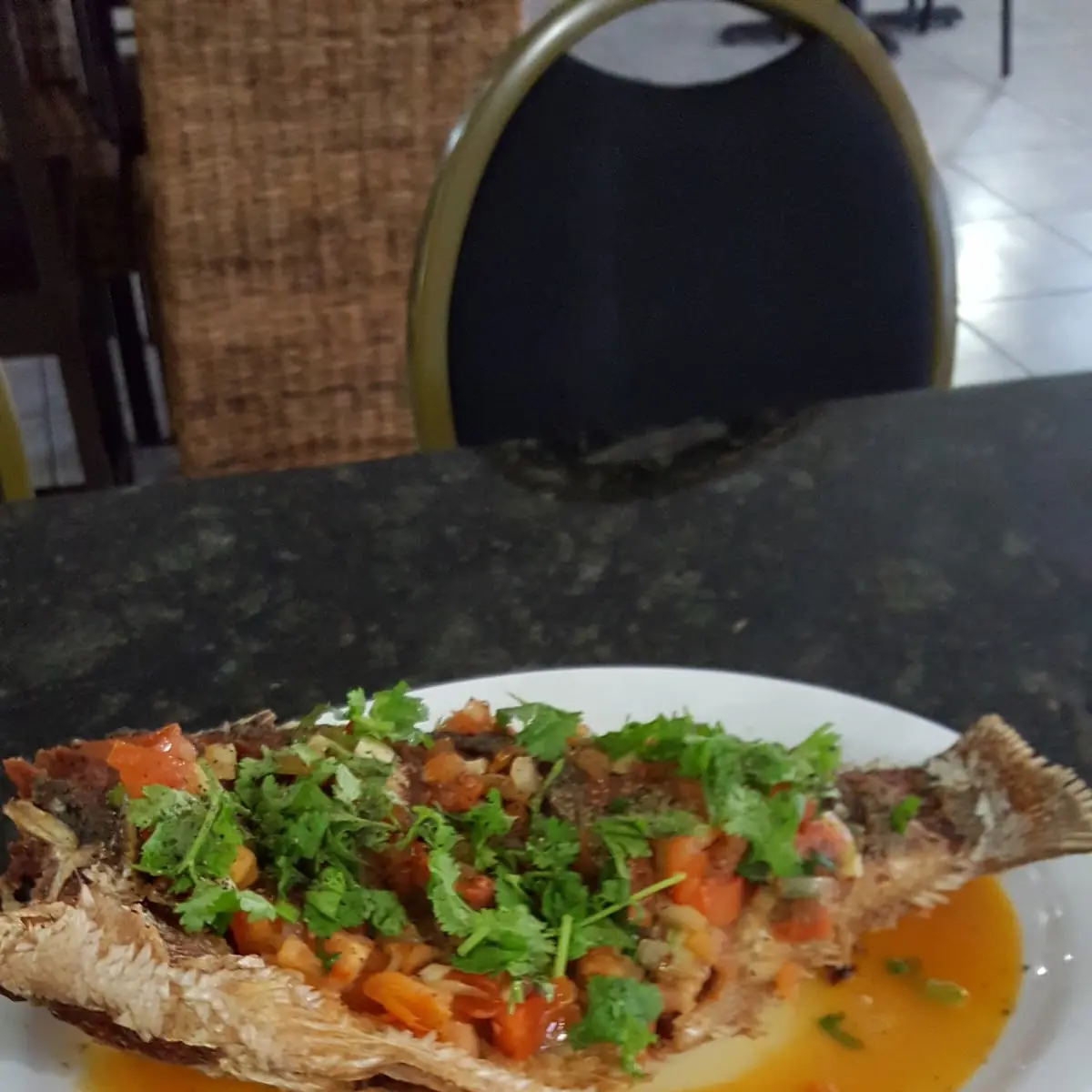 Whole Fried Fish with Garlic Tomato Sauce