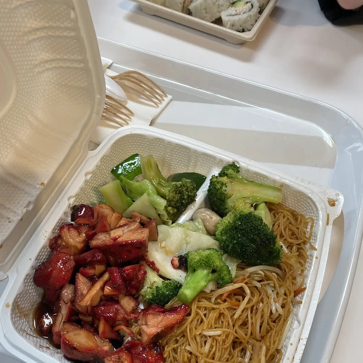 Chow Mein Vegetables Honey Garlic Chicken, Bourbon Street Grill