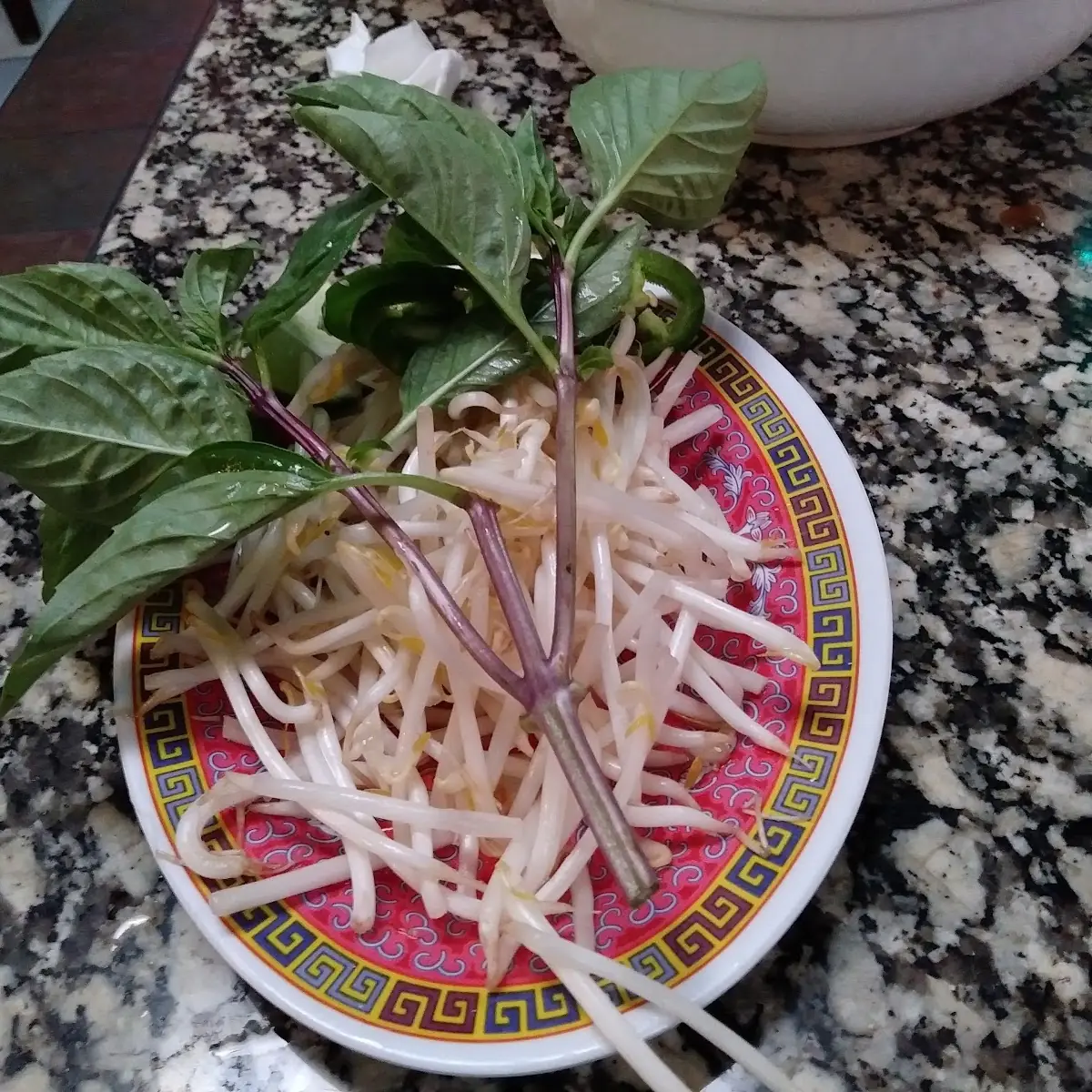 Basil Leaves and Bean Sprouts
