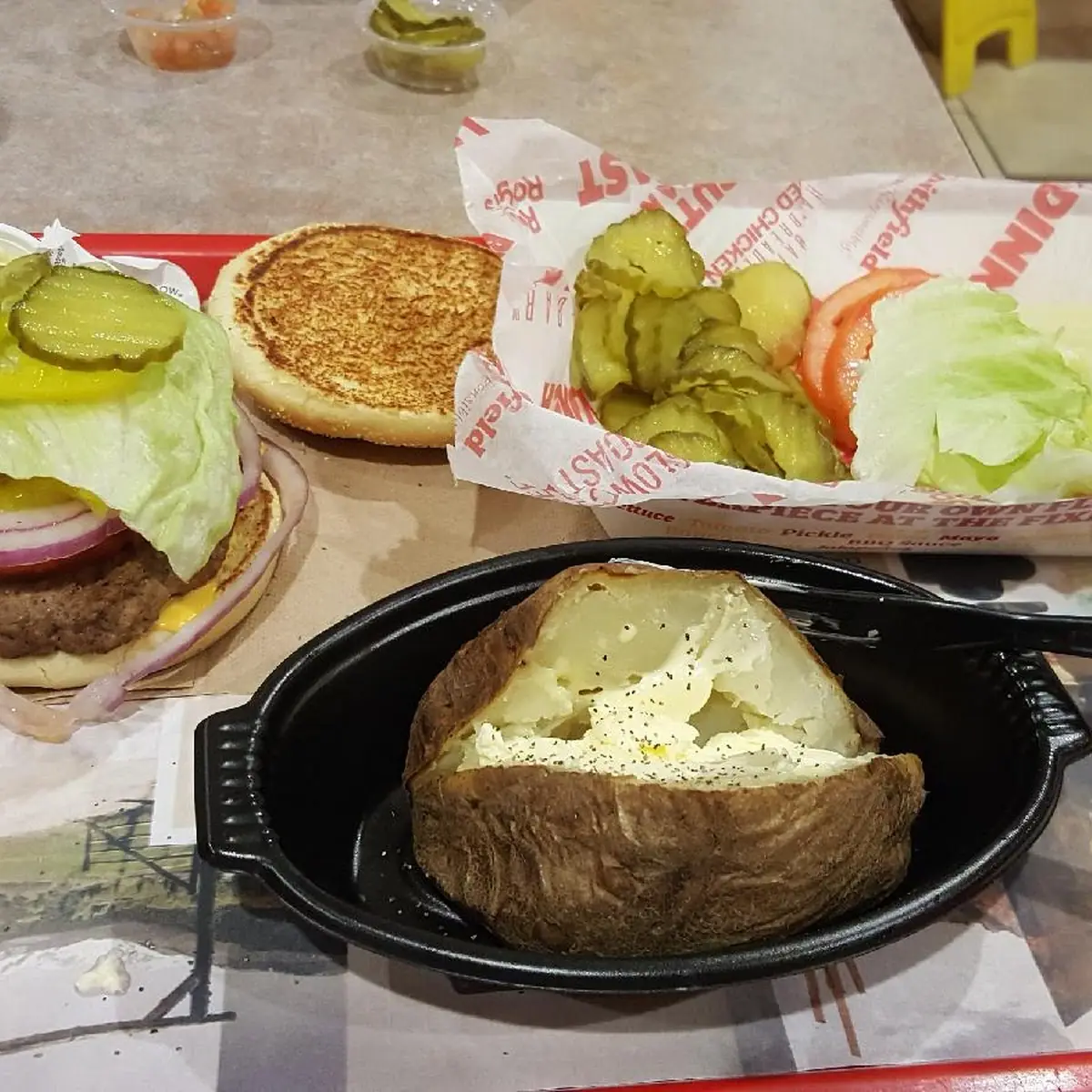 Cheeseburger Deluxe with Backed Potato