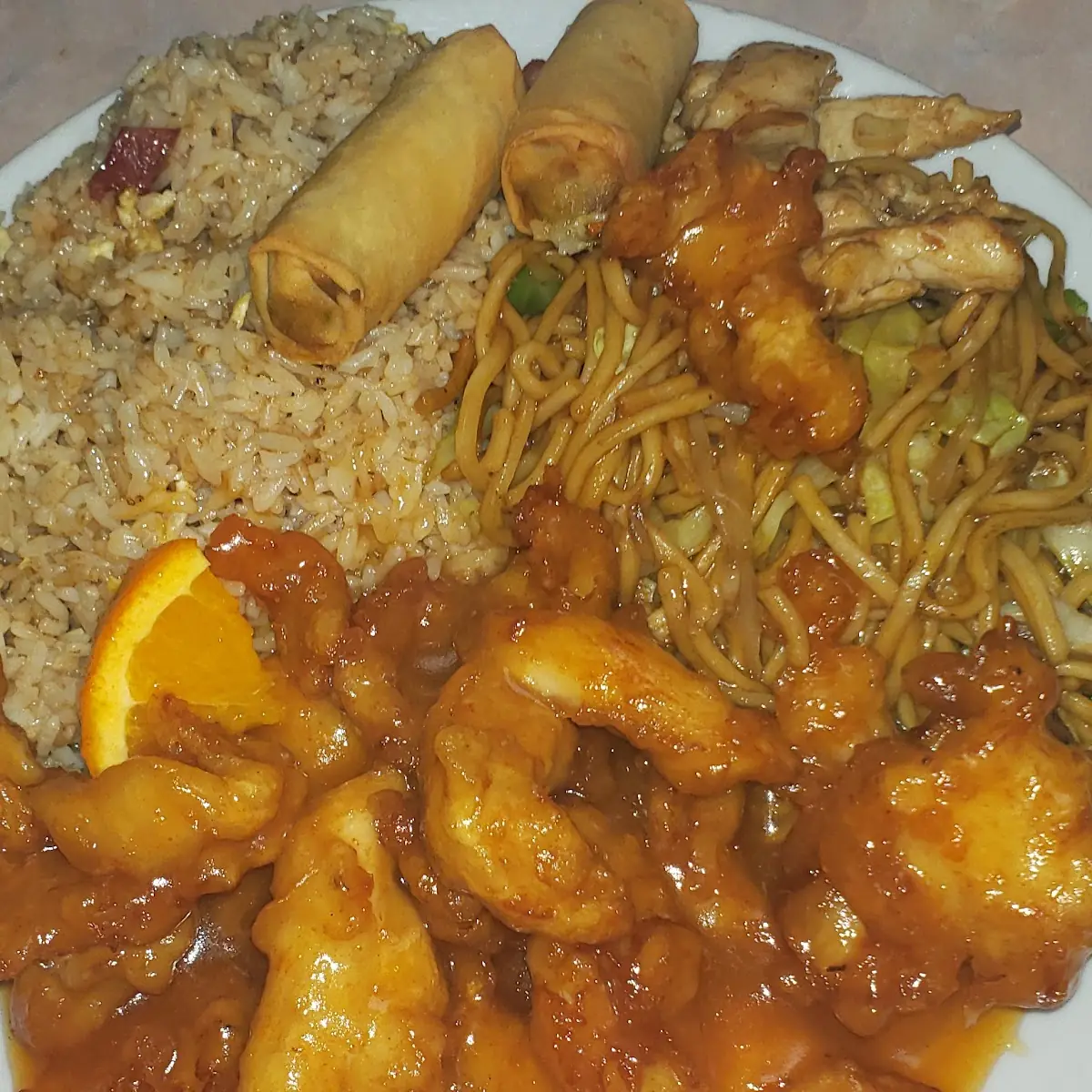 Combo Plate Orange Chicken Chow Mein Fried Rice