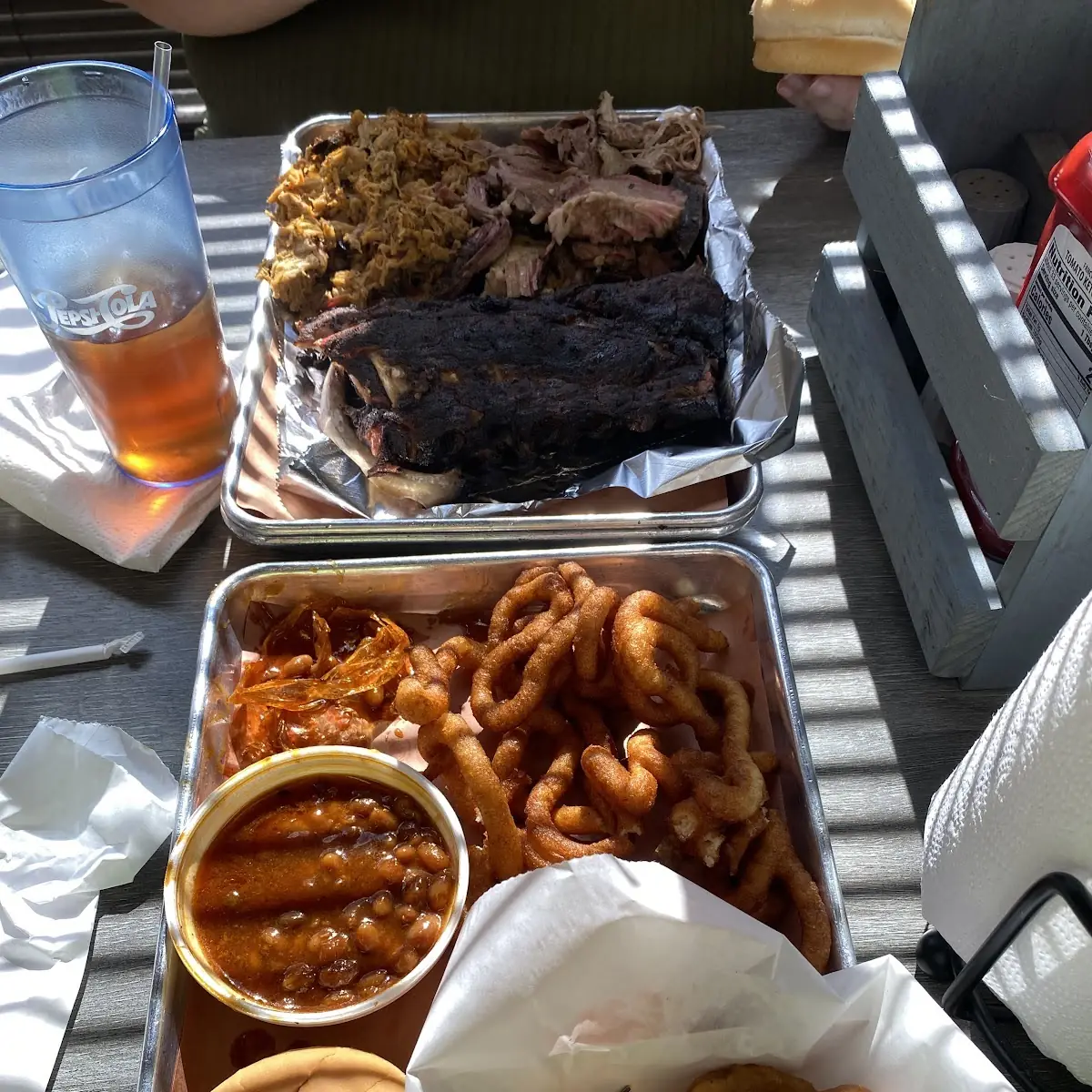 Pulled Pork with Hush Puppies and Baked Beans