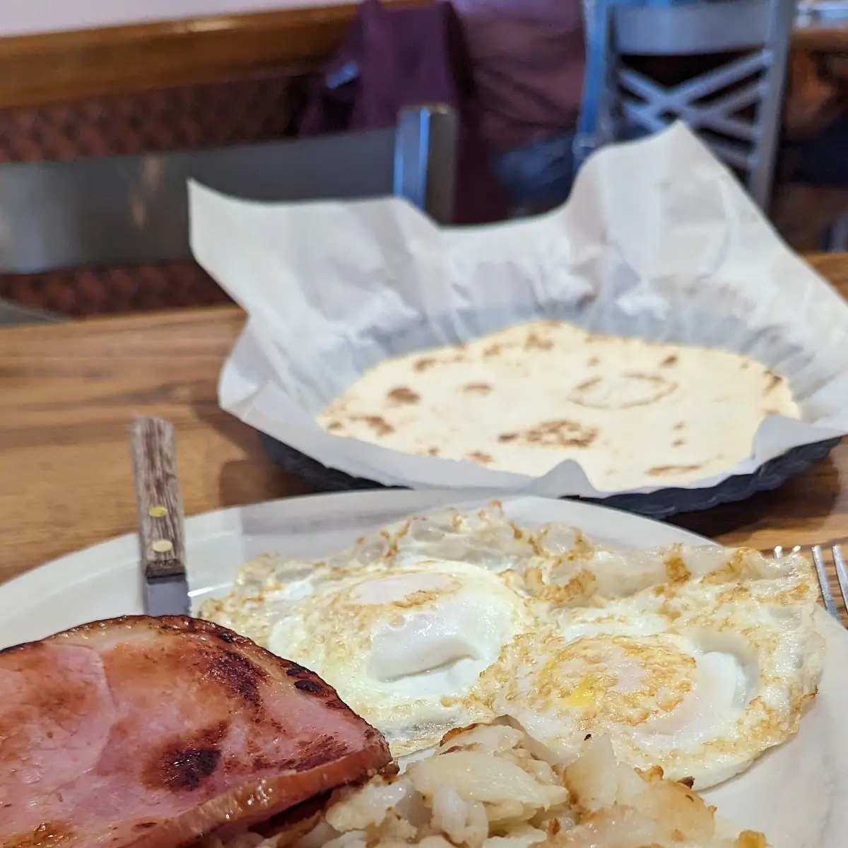 Ham and Two Eggs Breakfast with Tortilla