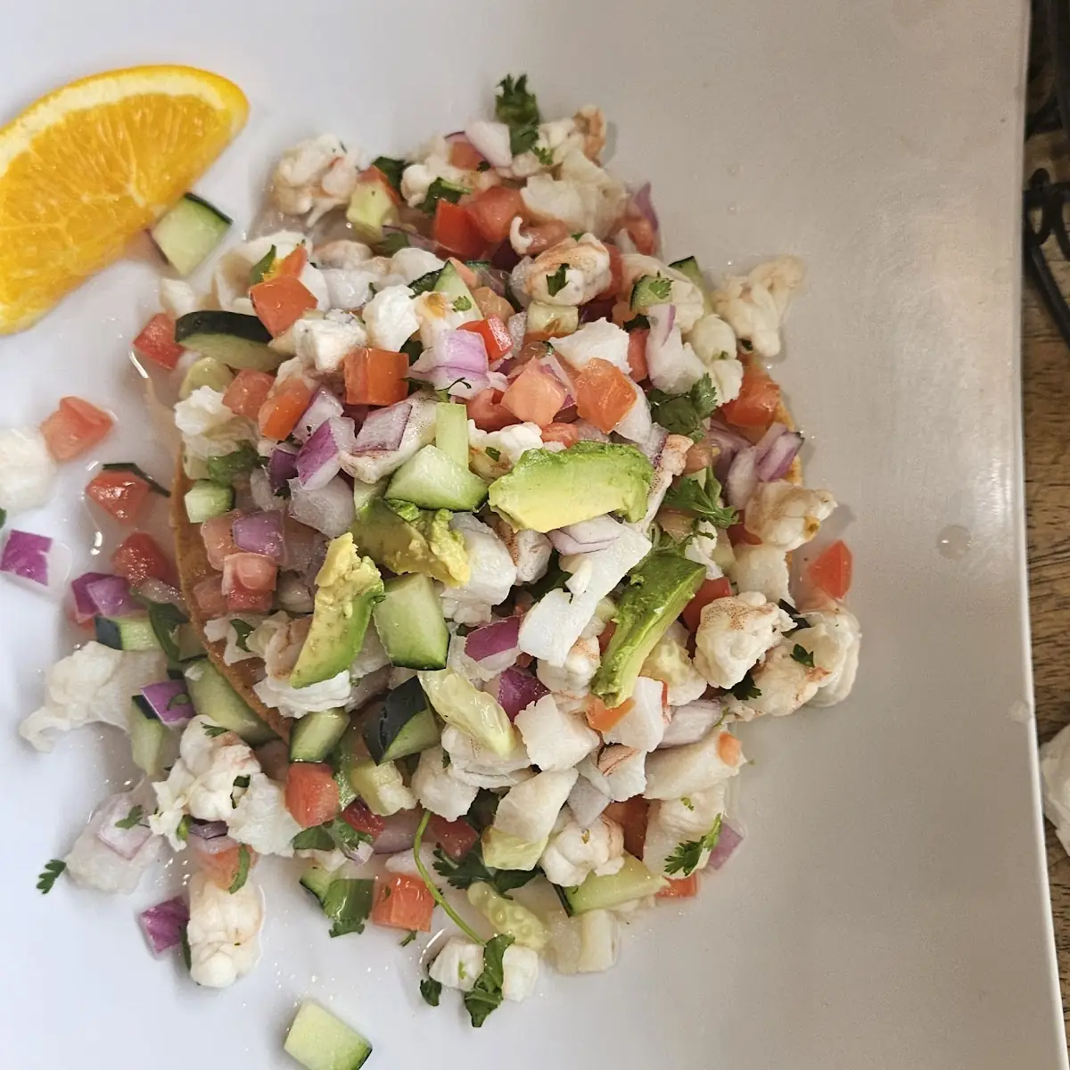Shrimp and Ceviche Tostada