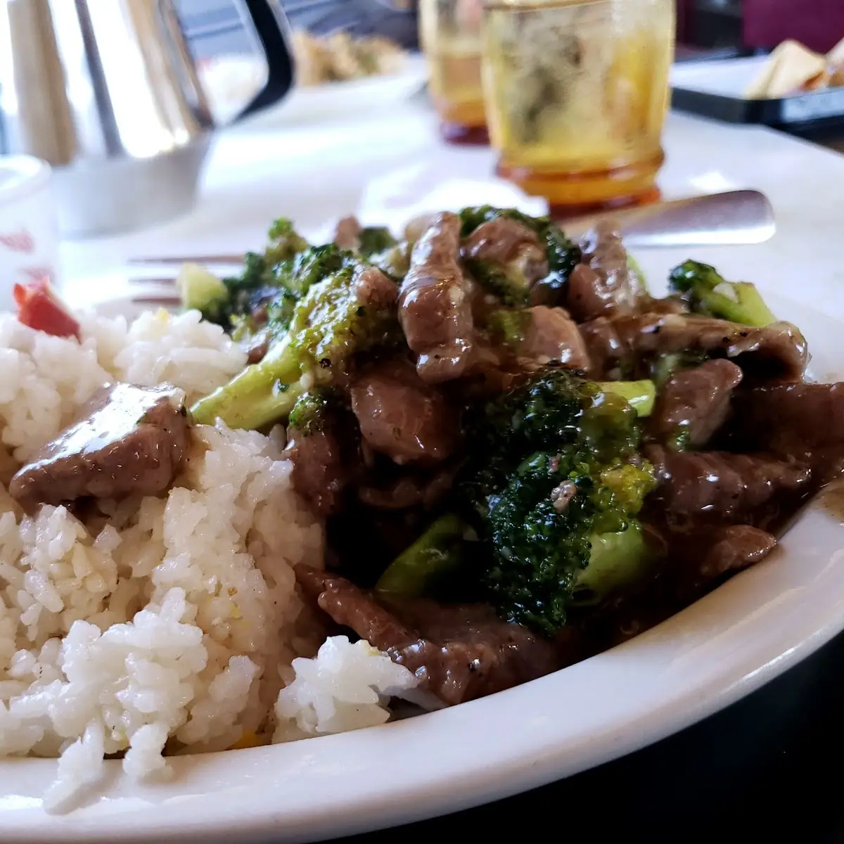 Broccoli with Beef and Steamed Rice