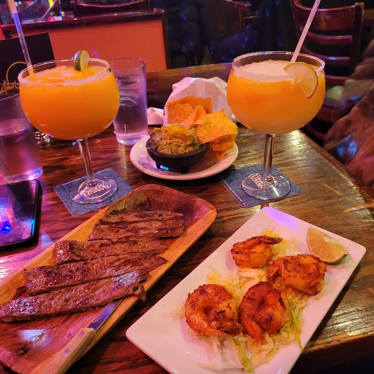 Chips and Guac Steak Shrimp Mango Margarita