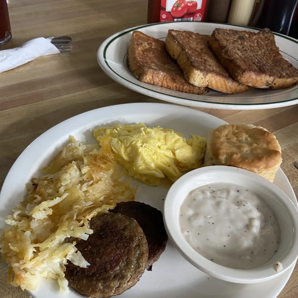 Eggs Sausage Hash Browns Biscuit & Gravy