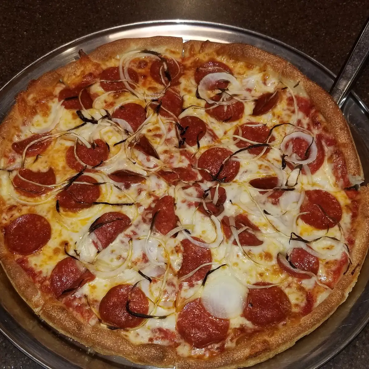 Large Pepperoni and Onion Pizza