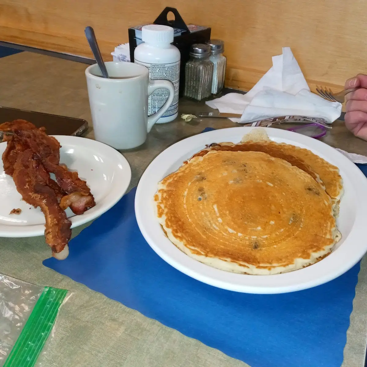 Blueberry Pancakes with Side of Bacon