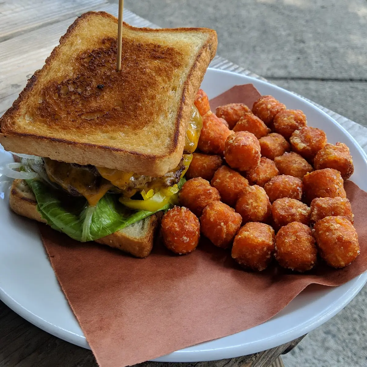 Burger with Sweet Potato Tots