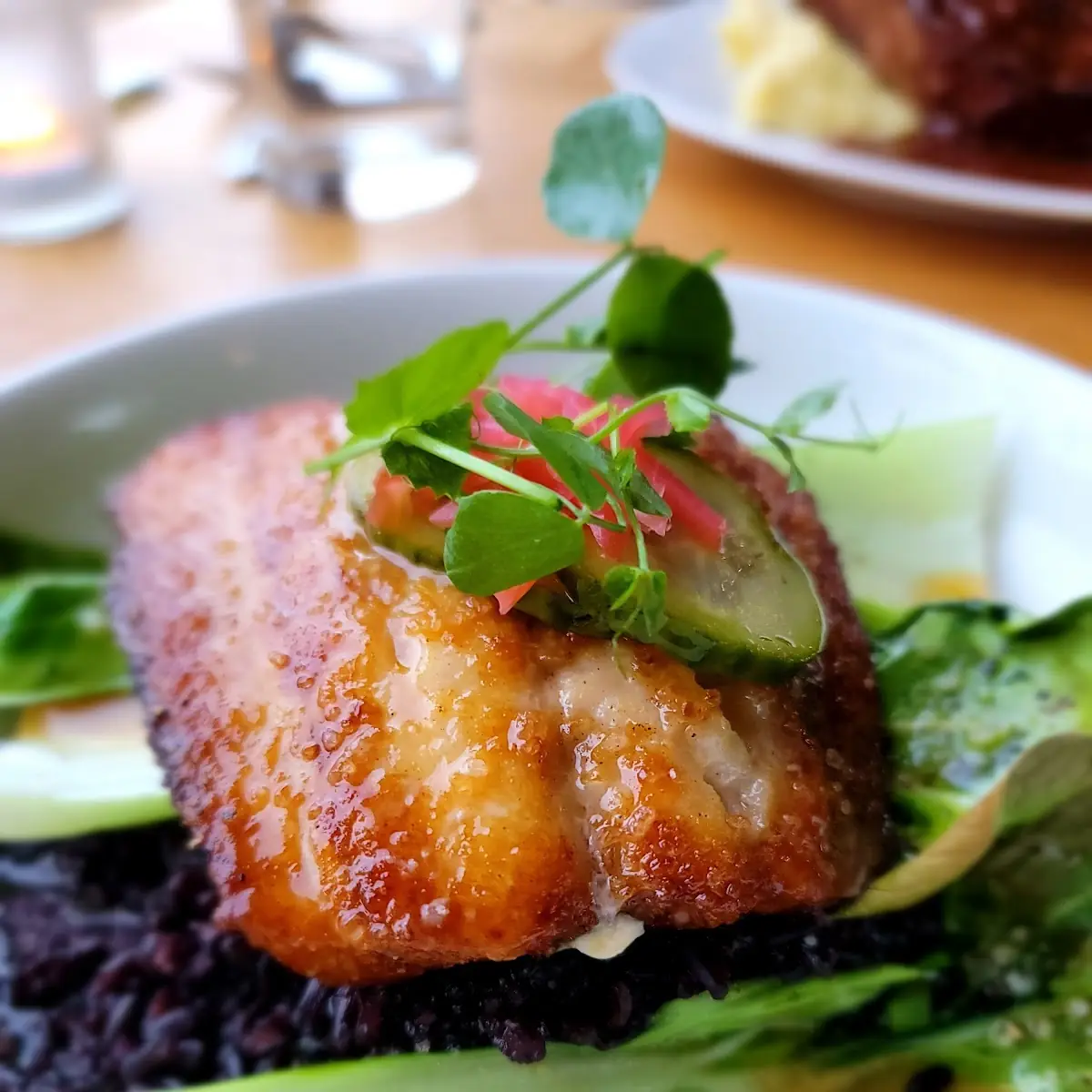 Blackened Lin Cod Dinner Special with Forbidden Rice