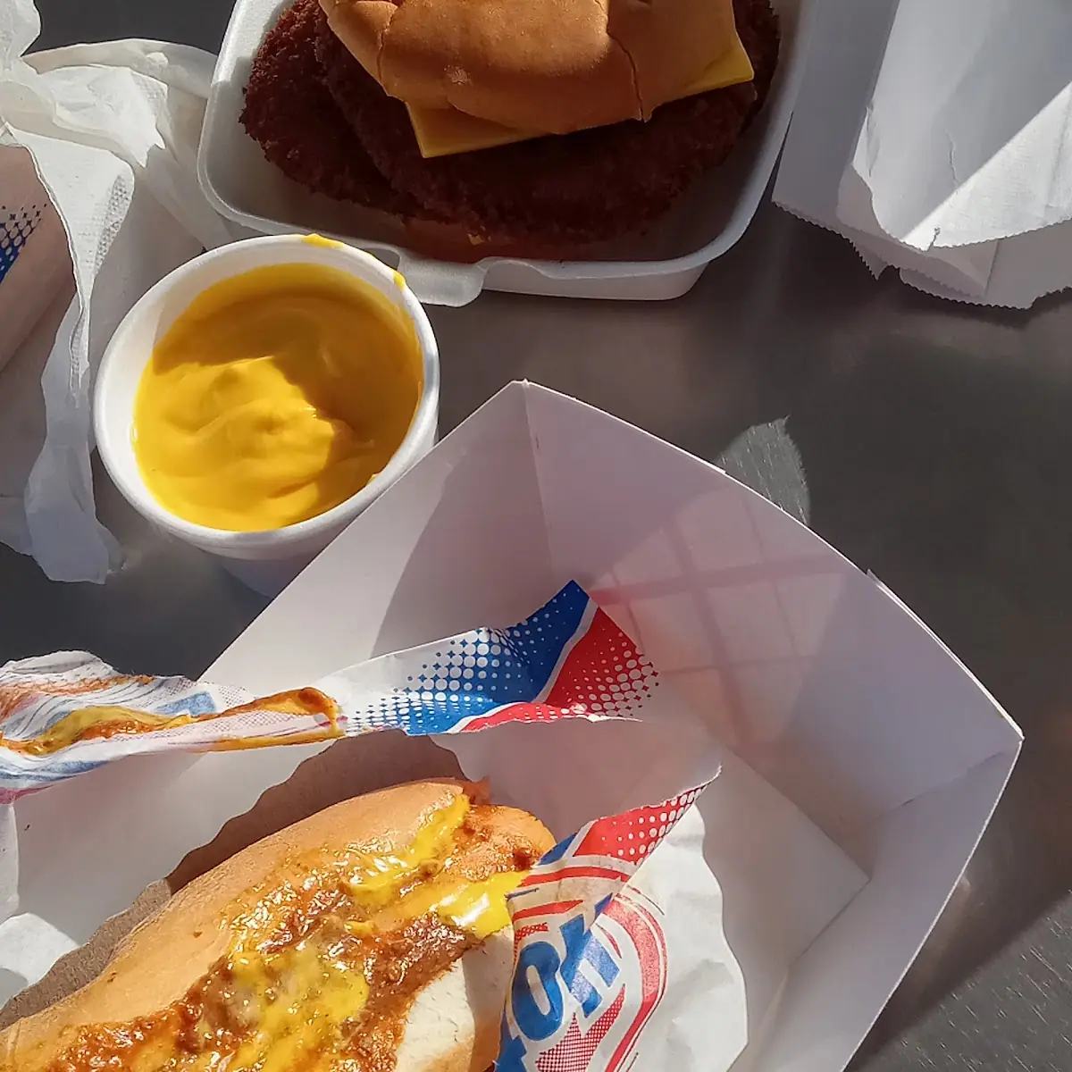 Chilli Cheese Dog and Hamburger