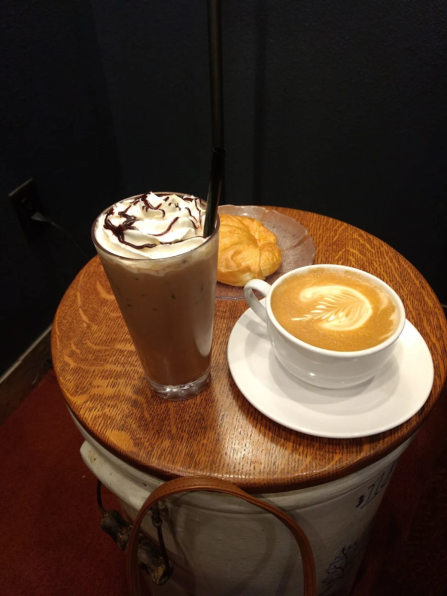 Iced Mocha Latte and Croissant