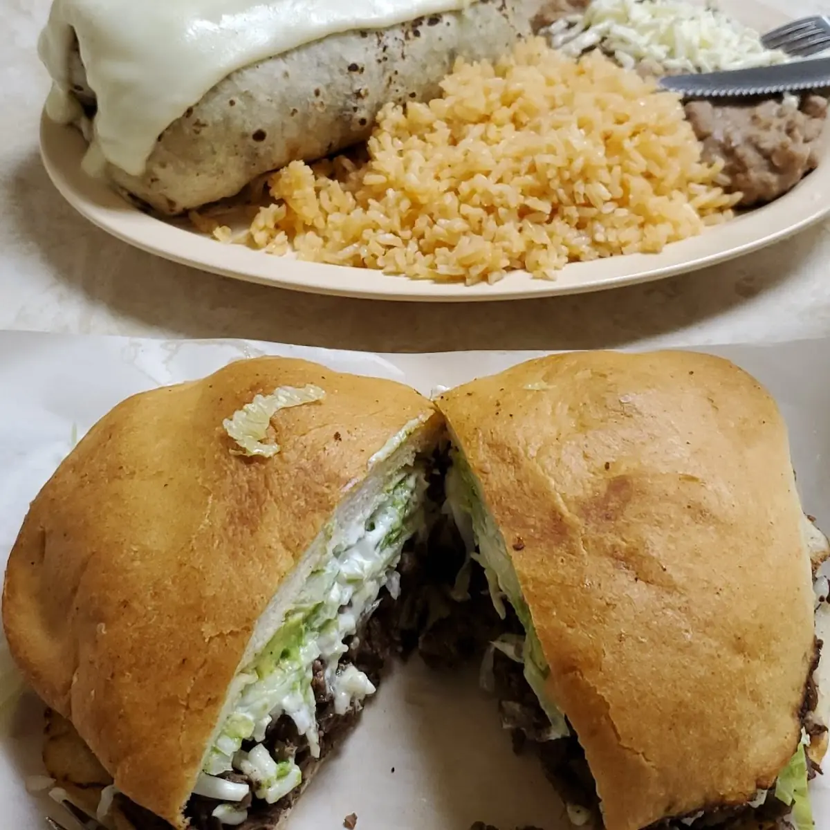 Torta De Carne Asada Burrito Suizo
