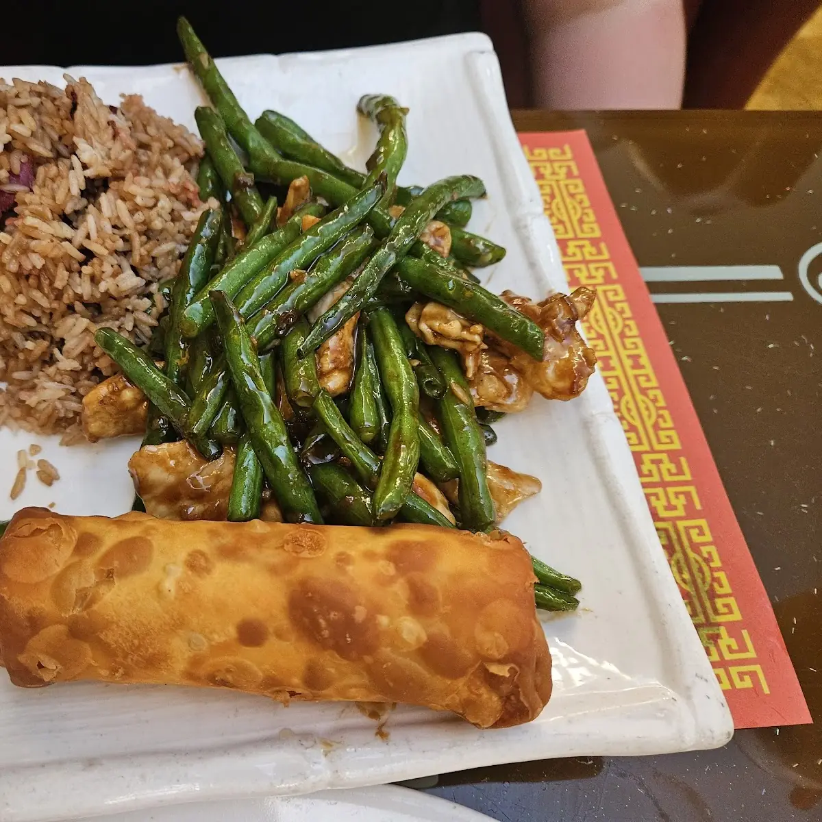 Chicken with Green Bean & Egg Roll