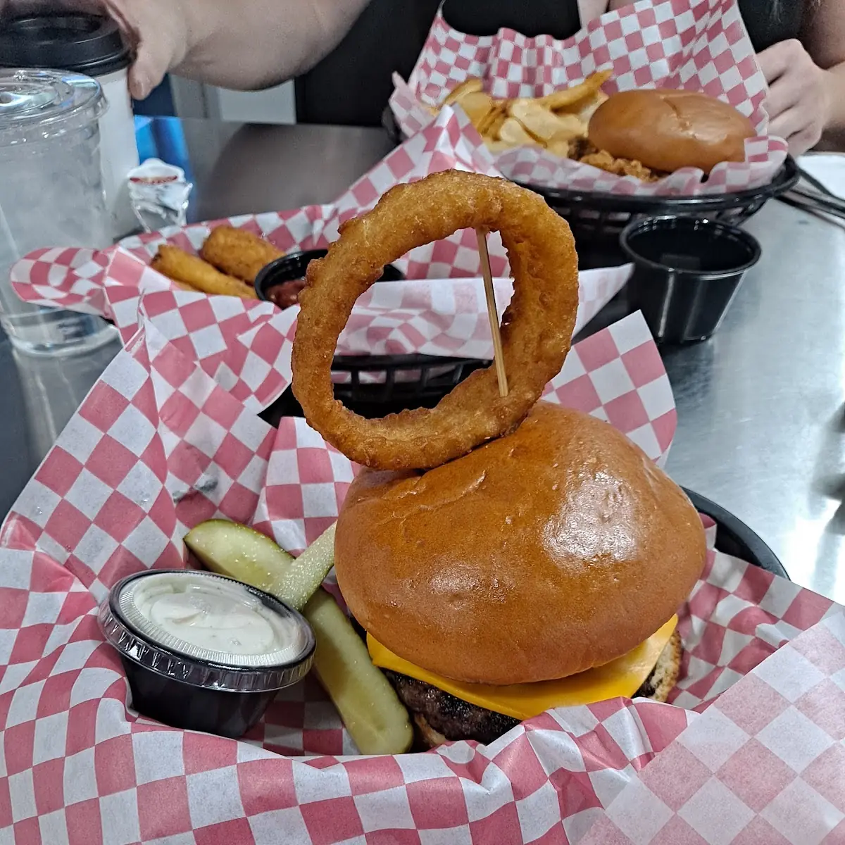 Mindfreak Burger with Onion Rings