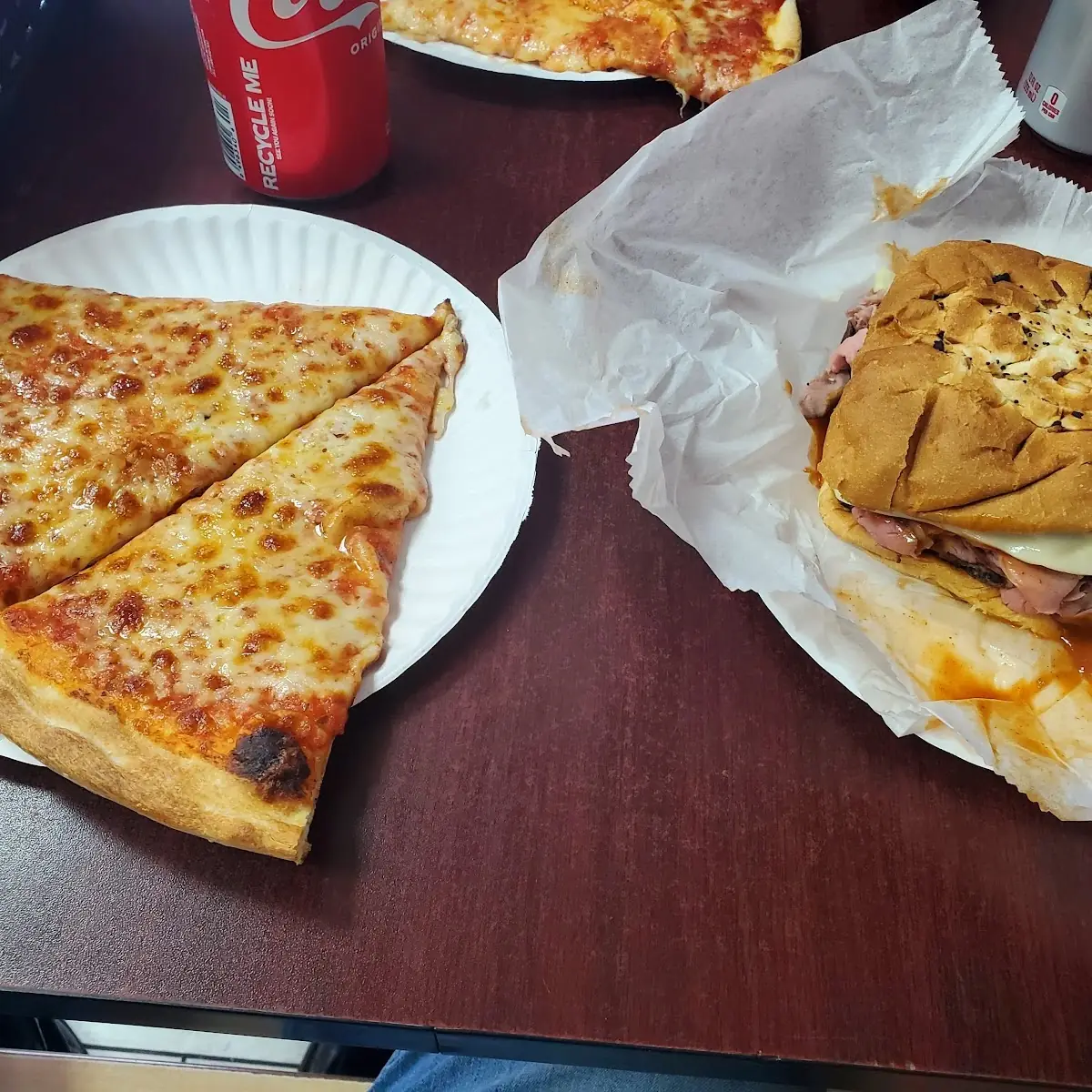 Cheese Pizza & Roast Beef Sandwich