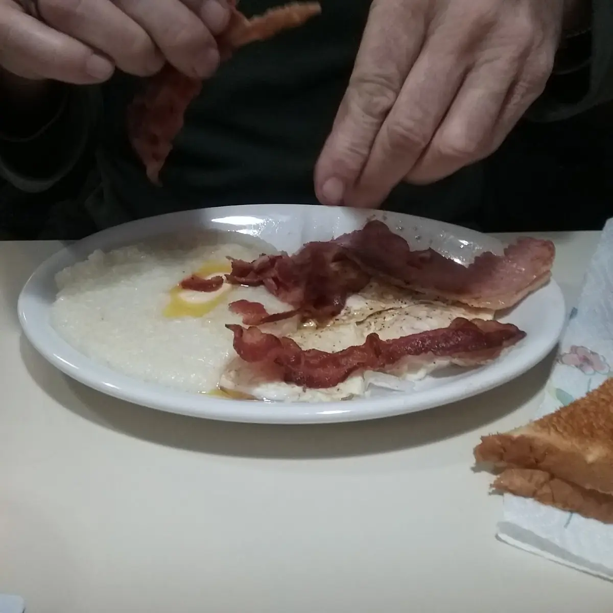 Bacon Country Ham Eggs over Medium with Grits