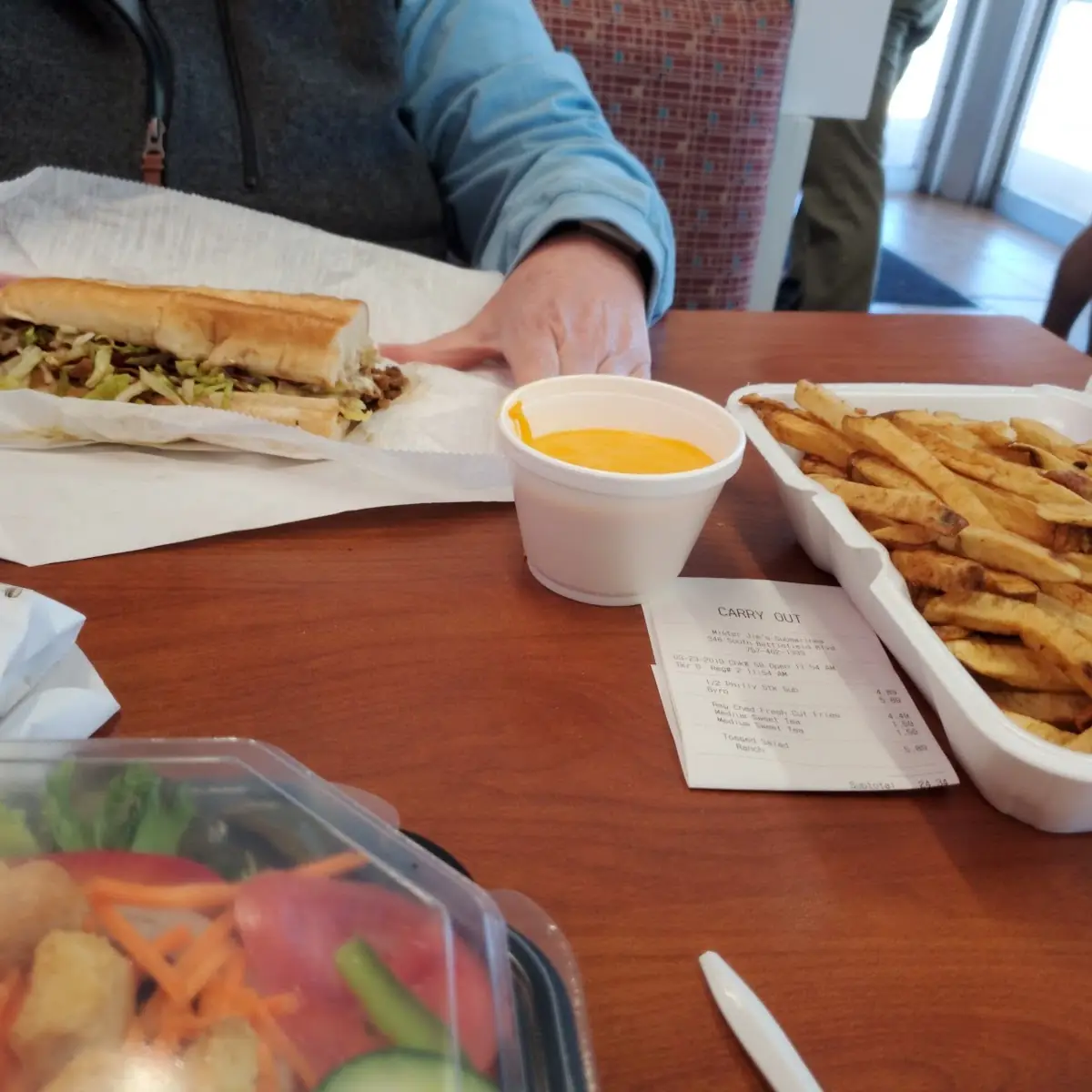 Cheesesteak Sub & Home Fries with Cheese Dip