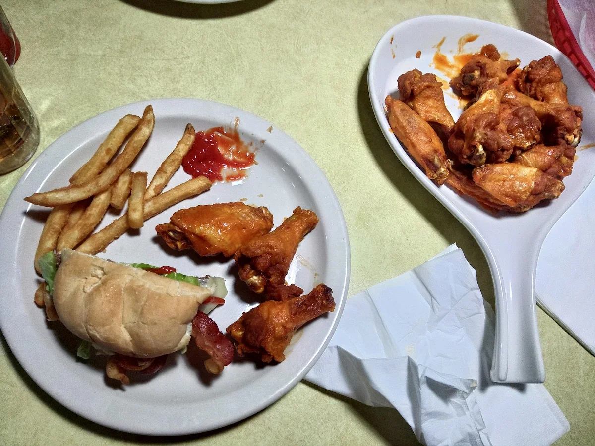 Elk Burger with Fries and Medium Wings