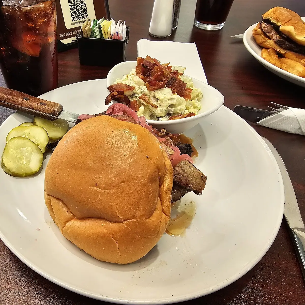 Brisket Sandwich with Bacon Potato Salad