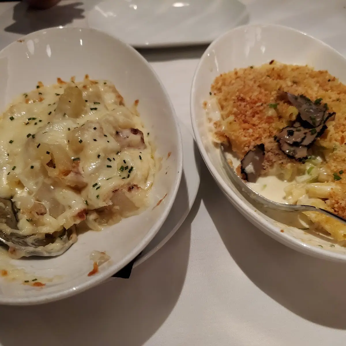 Gratin Potatoes and Truffle Mac and Cheese