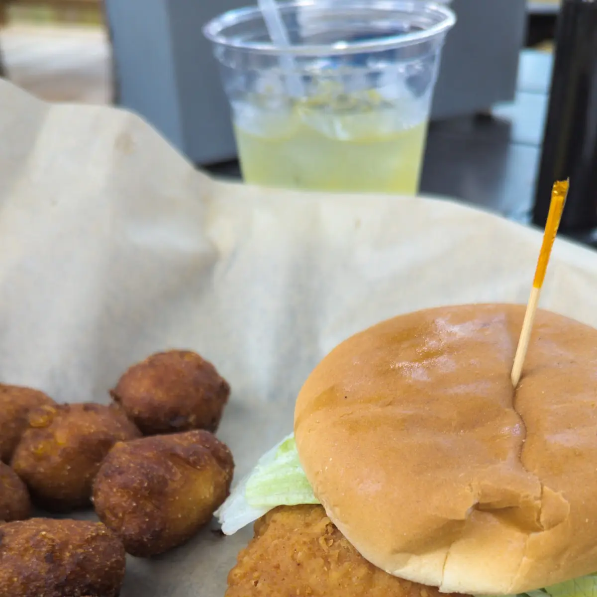 Fried Chicken Sandwich and Hush Puppies