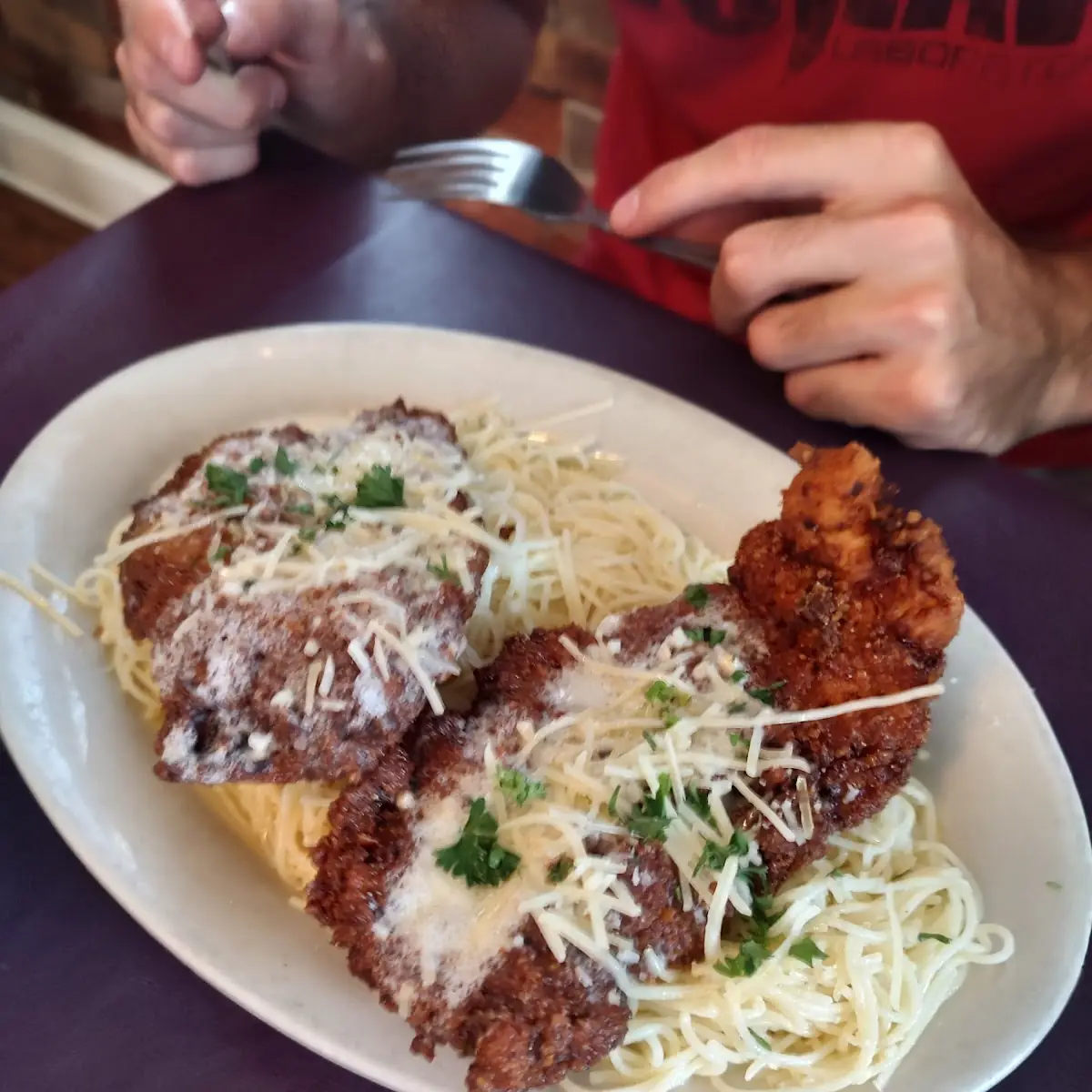 Fried Chicken with Marinara Pasta