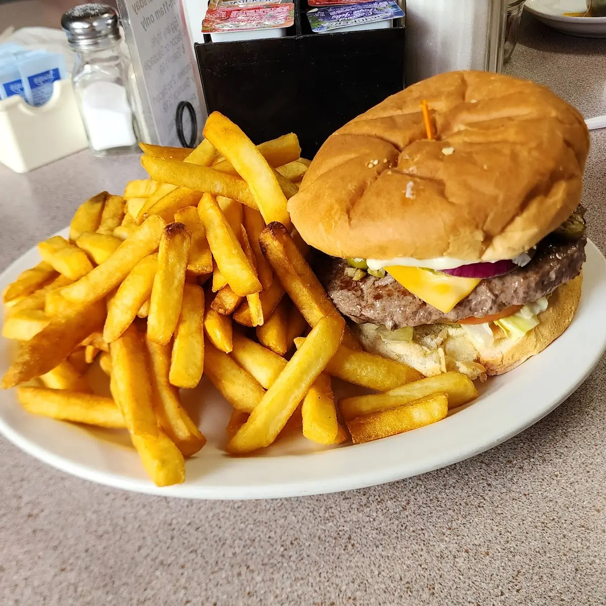 Olive Cheeseburger Deluxe with Fries
