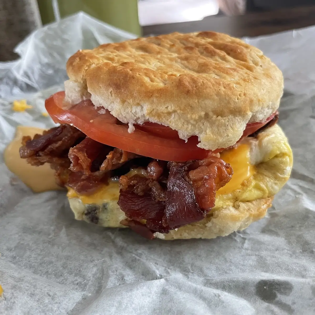 Bacon Egg and Cheese Biscuit with Tomato and Mayonnaise